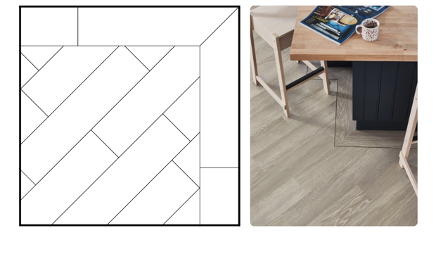 Wood diagonal floors with a border shown as a pattern and used around a kitchen island