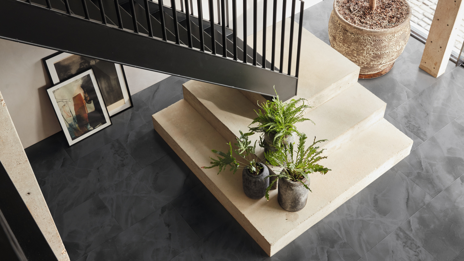 Karndean Black Onyx stone LVT flooring in a hallway