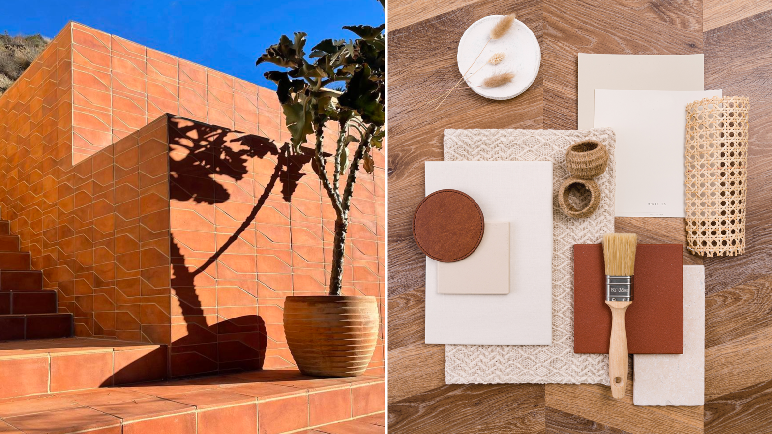 Terracotta tiled building with a potted desert tree in front curtesy of WGSN