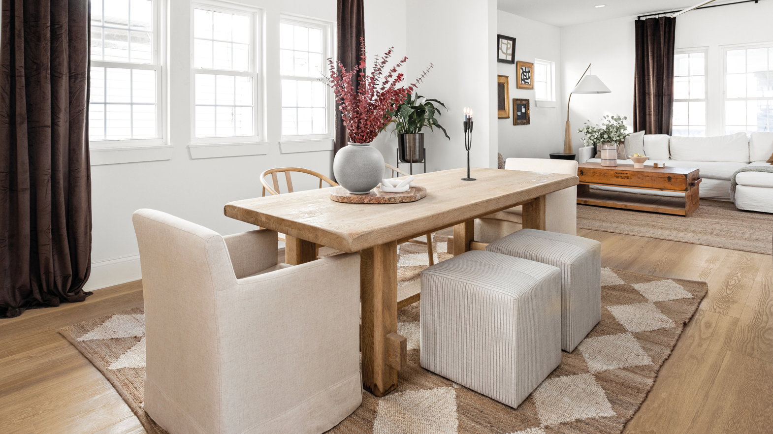 Warm Brushed Oak RKP8215 in a dining room in episode 5 of Good Bones Season 7; photo credit: Cory Phillips, The Home Aesthetic