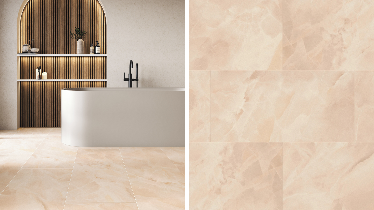 Karndean Designflooring Rose Onyx LVT stone tile flooring in a bathroom