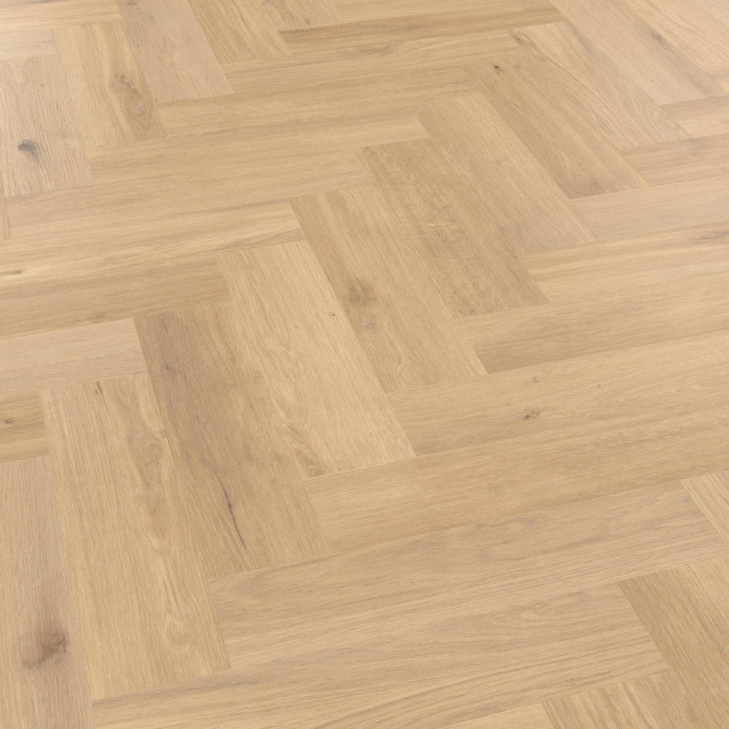 Van Gogh Canadian Nude Oak herringbone mid brown lvt flooring.