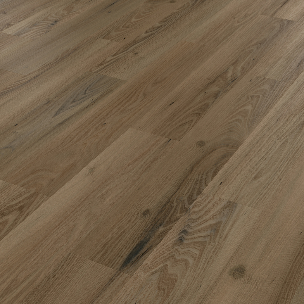 Duxbury acacia dark brown herringbone LVT laid in an angle