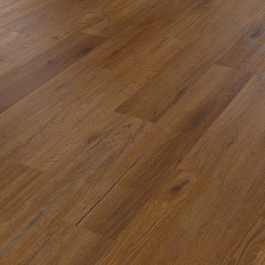 Russet character oak mid brown LVT flooring laid at an angle